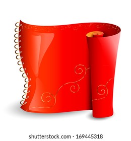 The red scroll with golden pattern on the spring. You can use it as a banner for information, label or as an element  for your design