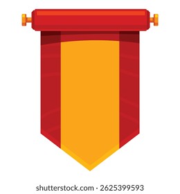 Red scroll hanging with golden space for text, medieval banner hanging