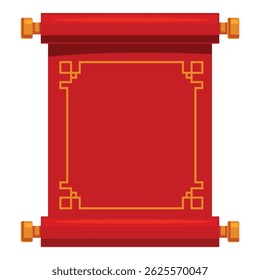 Red scroll painting with golden border representing traditional chinese culture, isolated on white background