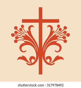 Red scrolled cross