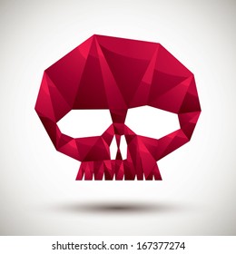 Red scull geometric icon made in 3d modern style, best for use as symbol or design element.