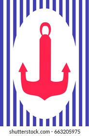 Red sea anchor on the background of dark blue strips.