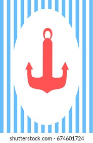 Red sea anchor on the background of blue strips.
