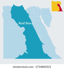 Red Sea Egypt Map and Flag - Governorate, Eastern Desert and Hurghada Coastal Resorts Vector Outline
