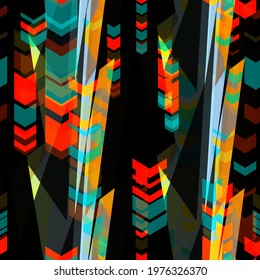 Red and sea green arrows on black backdrop. Seamless pattern. Abstract vector background for web page, banners backdrop, fabric, home decor, wrapping
