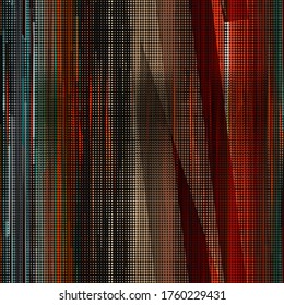 Red, sea green, black, brown color Dark seamless texture from lines, stripes and dots. Uneven surface with halftone. Abstract vector background for web page, banners backdrop, fabric, home decor, wrap
