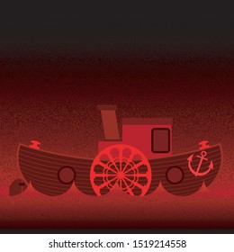 In the red sea at night a red steamer floats alone.