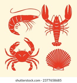 Red Seafood Animal Vector Illustration