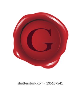 Red seal wax with alphabet letter "G" vector
