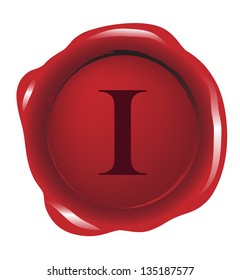 Red seal wax with alphabet letter "I" vector