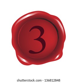 Red seal wax with number 3 vector
