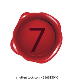 Red seal wax with number 7 vector