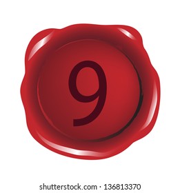 Red seal wax vector with number 9