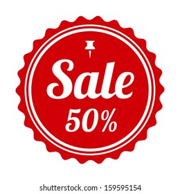 Red seals sticker. Vector background. 50% sale.
