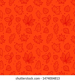 Red seamless background with autumn leaves
