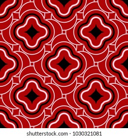 Red seamless background with black and white geometric pattern. For textile and wallpapers
