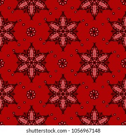 Red seamless background with black and white design elements. Pattern for wallpapers, textile and fabrics