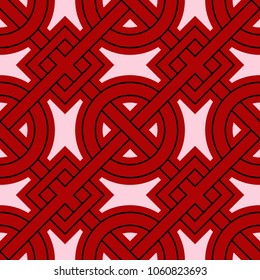 Red seamless background with black and white geometric pattern. For textile and wallpapers