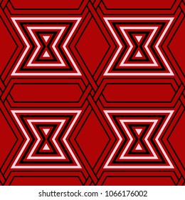 Red seamless background with black and white geometric pattern. For textile and wallpapers