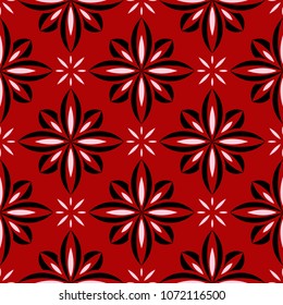 Red seamless background with black and white design elements. Pattern for wallpapers, textile and fabrics