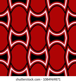 Red seamless background with black and white geometric pattern. For textile and wallpapers