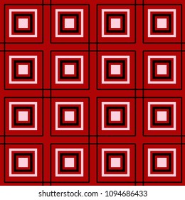 Red seamless background with black and white geometric pattern. For textile and wallpapers
