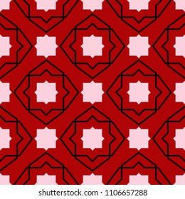 Red seamless background with black and white geometric pattern. For textile and wallpapers
