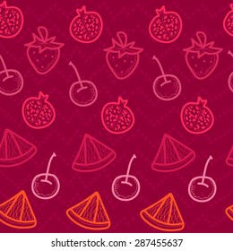 Red  seamless background with  fruits