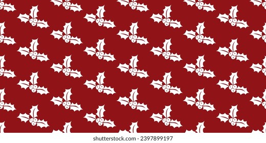 Fondo rojo sin costuras con bayas huecas, símbolos de Navidad y Año Nuevo. Ilustración vectorial.