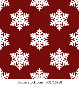 Red seamless background with snowflakes. Vector illustration.