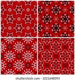 Red seamless backgrounds with black and white floral patterns for wallpapers, textile and fabrics
