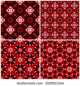 Red seamless backgrounds with black and white floral patterns for wallpapers, textile and fabrics