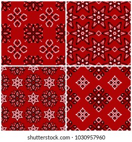 Red seamless backgrounds with black and white floral patterns for wallpapers, textile and fabrics