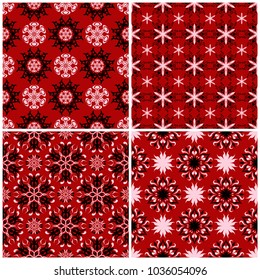 Red seamless backgrounds with black and white floral patterns for wallpapers, textile and fabrics