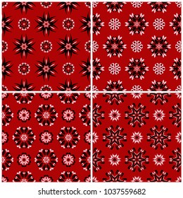 Red seamless backgrounds with black and white floral patterns for wallpapers, textile and fabrics
