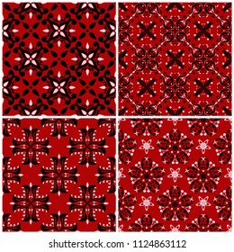 Red seamless backgrounds with black and white floral patterns for wallpapers, textile and fabrics