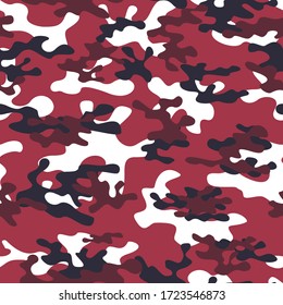 Red seamless camouflage on textile military background. Stylish design