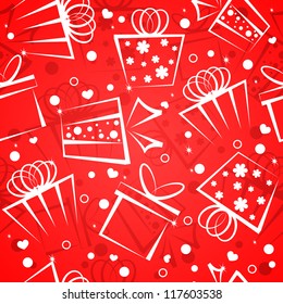 Red seamless christmas background with gift boxes