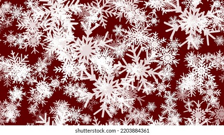 Red Seamless Christmas background snow illustration xmas winter decoration. celebration flake