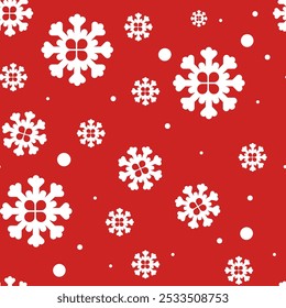 Padrão de Natal sem costura vermelho. Flocos de neve brancos sobre um fundo borgonha. Preenchimento vetorial para a festa de Ano Novo.