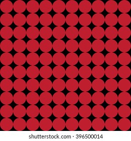Red seamless circles on black background - vector pattern