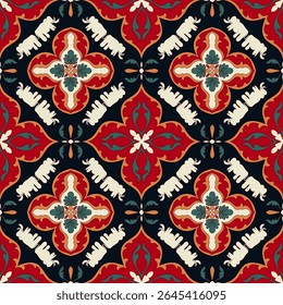 Red seamless elephant fabric pattern, wallpaper, elephant pattern carpet