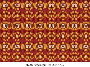 Red Seamless Ethnic Geometric Knitted Pattern. Style Circle Background. retro knitted pattern.