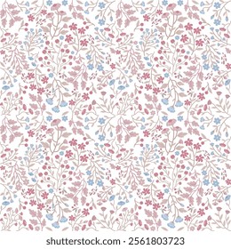 Red seamless floral pattern on white background, vintage style, vector.