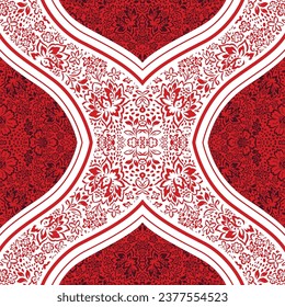 red seamless floral vector flowers leaves with bandanna pattern