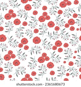 red seamless flowers pattern. Delicate petals and vibrant blossoms create an artistic and vintage botanical illustration. Perfect for wallpaper, fabric, wrapping paper and more.