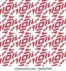 Red seamless geometric pattern. Traditional style woolen jacquard ornamental texture.