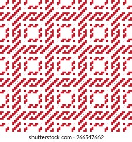 Red seamless geometric pattern. Traditional style woolen jacquard ornamental texture.