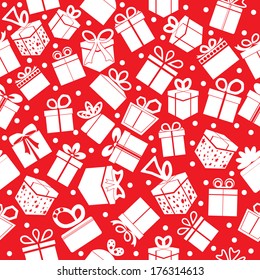 Red seamless gift pattern. Vector background.