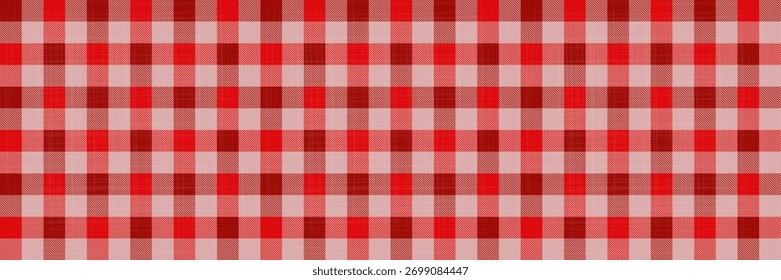 Red seamless gingham pattern with lines texture - vector illustration